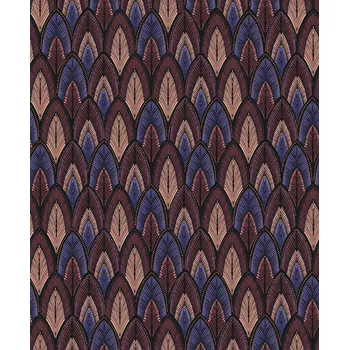 Tapeta Khroma by Masureel Vínovo-modrá vliesová tapeta s listy, SUM403, Summer, Khroma by Masureel, velikost 10,05 x 0,53 m