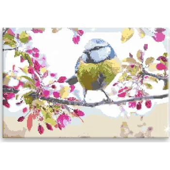 Diamantové malování Diamantové malování - Jarní ptáček - 60x40 cm, bez dřevěného rámu - CZ výroba