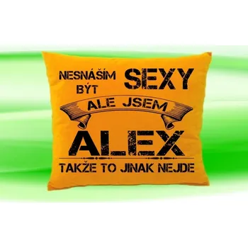 Dekorativní polštářek Polštář dámský se jménem ALEX Medový (polštářek nesnáším být sexy ale jsem ???)