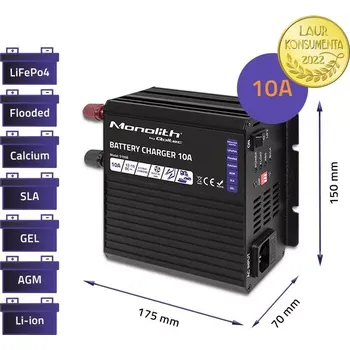 Nabíječka autobaterie Qoltec 51958 Intelligent Monolith nabíječka pro LiFePO4 AGM GEL SLA baterie | 10A | 12V
