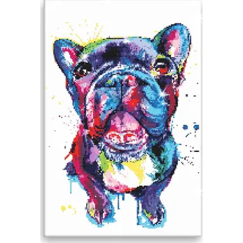 Diamantové malování Diamantové malování - Buldoček v barvách - 40x60 cm, bez dřevěného rámu - CZ výroba