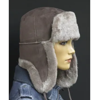 Čepice Špongr Kožešinová ušanka z jehnětiny SE9 hnědá Velikost: 60 cm