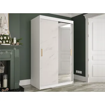 Šatní skříň Skříň s posuvnými dveřmi Nonnus 120 T2, Úložný prostor: ne, Barva: bílá matná / bílá mramor MIRJAN 5903211110146