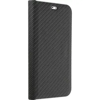 Pouzdro na mobilní telefon Luxusní flip pouzdro Luna Coolcase Carbon na mobil Samsung Galaxy A35 5G Černé (Flipové knížkové vyklápěcí luxusní Luna pouzdro na mobilní telefon Samsung Galaxy A35 5G Černé)