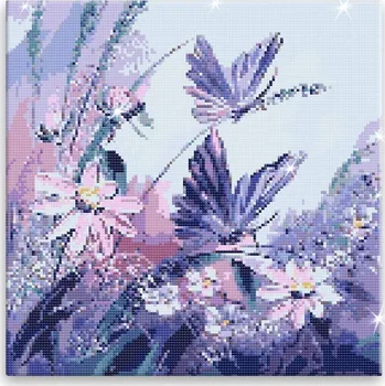 Diamantové malování Diamantové malování - Motýli na louce - 40x40 cm, plátno vypnuté na rám - CZ výroba