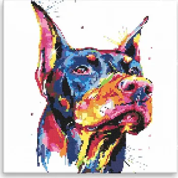 Diamantové malování Diamantové malování - Dobrman v barvách - 40x40 cm, bez dřevěného rámu - CZ výroba
