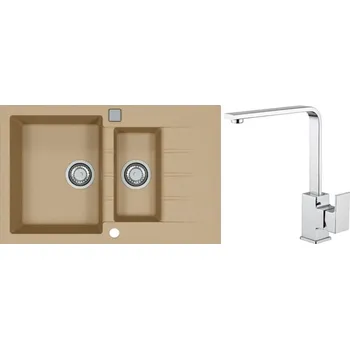 Alveus Set Cadit 70 Granitový dřez s vaničkou a odkapem 790x500 mm + baterie Reno, béžová, SETA22076