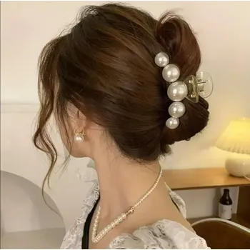 Velký skřipec do vlasů s umělými perlami (Vlasové doplňky )