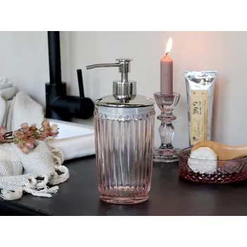 Dávkovač mýdla Růžový skleněný dávkovač mýdla se stříbrnou pumpičkou - Ø 8*19 cm