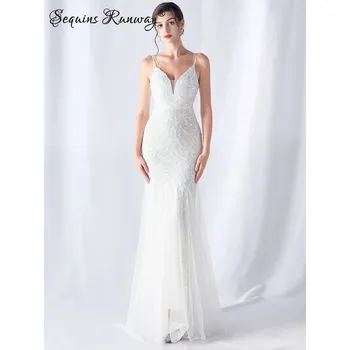 Dámské šaty Maxi plesové šaty Sequins SQ682 Barva: Bílá, Velikost: M