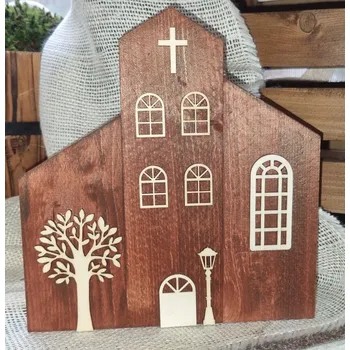 Dřevěné domečky 3ks s kostelíčkem Motiv: 1