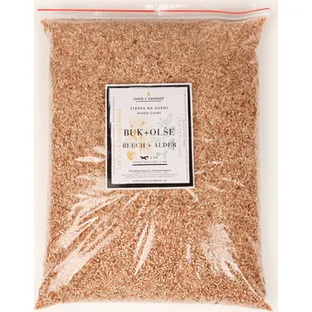 Štěpka na uzení OHENVZAHRADE.CZ Prvotřídní dřevní štěpka 1-3 mm mix buk + olše - 2 kg