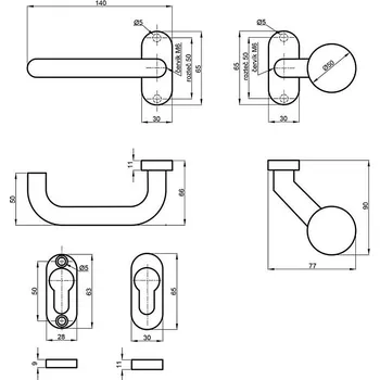 Dveřní kování Kování HELEN FAB ovál otoč. koule vyosená, L klika, NEREZ (Dveřní kování HELEN FAB ovál otoč. koule vyosená, L klika, NEREZ)