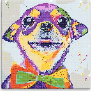 Diamantové malování Diamantové malování - Čivava s motýlkem - 40x40 cm, bez dřevěného rámu - CZ výroba