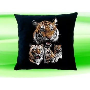 Dekorativní polštářek Polštářek s tygrem tygří rodina (40x40 cm hlava tygra tygr tygří rodina)