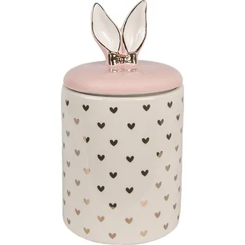 Dóza na potraviny Růžovobílá keramická dóza s víkem Rabbit Heart - Ø 11x20 cm