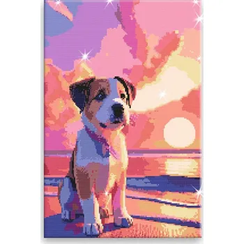 Diamantové malování Diamantové malování - Pes na pláži - 40x60 cm, bez dřevěného rámu - CZ výroba