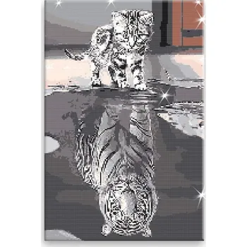 Diamantové malování Diamantové malování - Kočka vs tygr - 40x60 cm, bez dřevěného rámu - CZ výroba