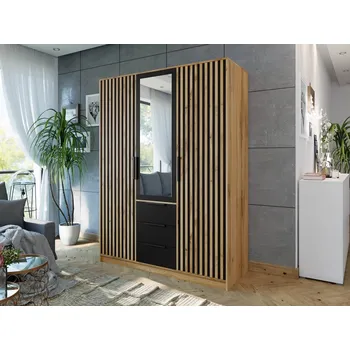 Nábytek Šatní skříň Lily Lux D3, Barva: dub wotan / černá + dub wotan, Nástavec: Ne MIRJAN 5903211207273