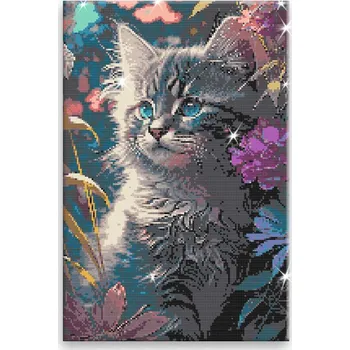 Diamantové malování Diamantové malování - Kocourek s modrýma očima - 40x60 cm, bez dřevěného rámu - CZ výroba