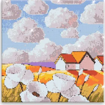 Diamantové malování Diamantové malování - Bělavé květy na louce - 40x40 cm, bez dřevěného rámu - CZ výroba