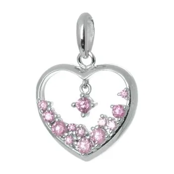 Přívěsek Stříbrný přívěšek srdce s růžovými zirkony STRZ1065F