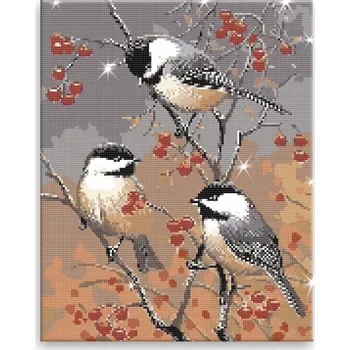 Diamantové malování Diamantové malování - Tři ptáčci - 40x50 cm, plátno vypnuté na rám - CZ výroba