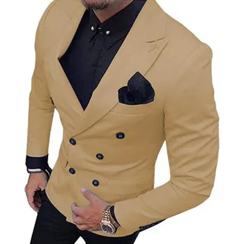 Luxusní pánské dvouřadé sako Barva: Khaki, Velikost: L