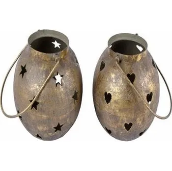 Svícen Lucerna srdce/hvězdy, zlatá, 14x14x14cm, balení obsahuje 2 kusy!|Ego Dekor