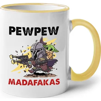 Keramický hrnek Pew Pew madafakas!, Barva Žlutá, Velikost 330 ml, Canvas Keramický hrnek s barevným uchem Bezvatriko.cz 0698