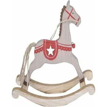 Vánoce Dekorace koník houpací, bílá/červená, 27,5x24x6 cm, balení obsahuje 2 kusy!|Ego Dekor