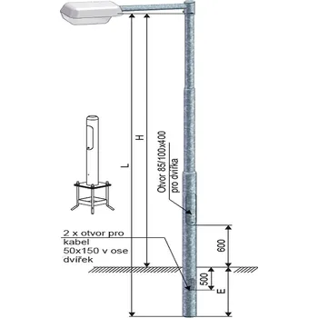 Venkovní osvětlení KOOPERATIVA Stožár PB 6-133/108/89 ŽZ osvětlovací k přechodům pro chodce 12100-00116