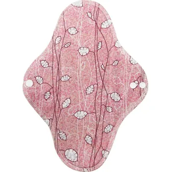 Menstruační vložka Breberky BIO Noční vložka (Bavlněné froté s PUL) - Stříbrné lístečky na červené (biobavlněný úplet s GOTS)