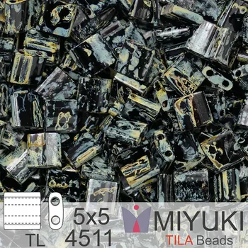 Korálek Korálky MIYUKI tvar TILA BEADS velikost 5x5mm. Barva TL-4511 Black Picasso. Balení 5g.