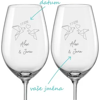 Sklenice Svatební skleničky na víno Hrdličky origami, 2 ks