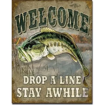 Plechová cedule D.E. metal signs Plechová cedule Welcome Bass Fishing 32 cm x 40 cm