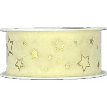 Stuha Stuha vánoční sametová VELUTTO STARS CREAM smetanová 25mm x 2m (12,-Kč/m) (Stuha vánoční, sametová, jednostranný zlatý potisk)