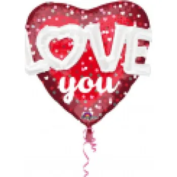 Balónek Amscan Fóliový balón červené srdce s tečkami - Love you