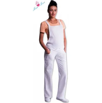 Těhotenská móda Be MaaMaa Lacláče - zahradníky bílé, vel. M; M (38)