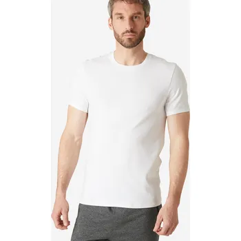 Pánské tričko DOMYOS Pánské fitness tričko Slim 500 L BÍLÁ