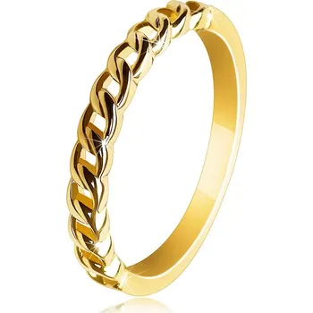 Prsten Prsten ze žlutého 585 zlata - dvě vzájemně propletené linie ramen s výřezy uprostřed tvořící řetěz - Velikost: 52