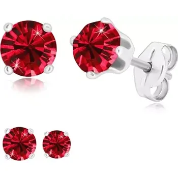 Náušnice Stříbrné náušnice 925 - zářivý kulatý zirkon v kotlíku, rubínově červený odstín - Velikost zirkonu: 5 mm