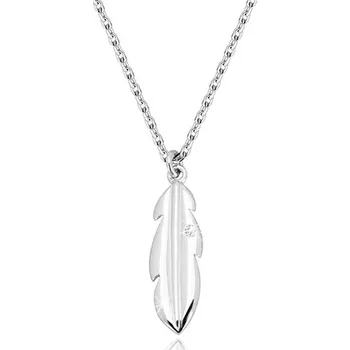 Náhrdelník Stříbrný náhrdelník 925 - lesklé pírko s čirým kulatým briliantem, blýskavý řetízek