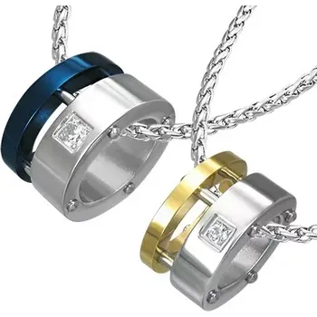 Přívěsek Přívěsek pro dvojici - dvojitá obruč spojená nýty, zirkony