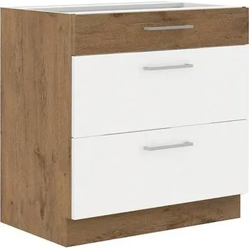 Kuchyňská skříňka Spodní kuchyňská skříňka se zásuvkami Woodline 80 D 3S BB, Barva: Dub lancelot / bíly lesk MIRJAN 5902928813524