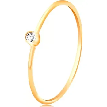 Prsten Zlatý diamantový prsten 585 - blýskavý čirý briliant v lesklé objímce, úzká ramena - Velikost: 52