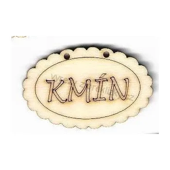 Překližka Výřez z překližky, O118/3, cedulka-KMÍN, 4,5x2,8cm, 1ks