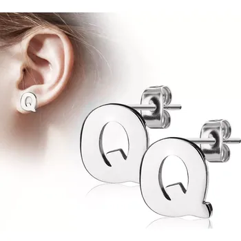 Náušnice Ocelové náušnice stříbrné barvy - velké tiskací písmeno Q, vysoký lesk