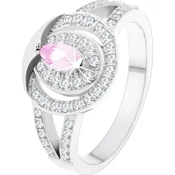 Prsten Stříbrný 925 prsten, čirý zirkonový kroužek se světle růžovým zirkonem - Velikost: 52