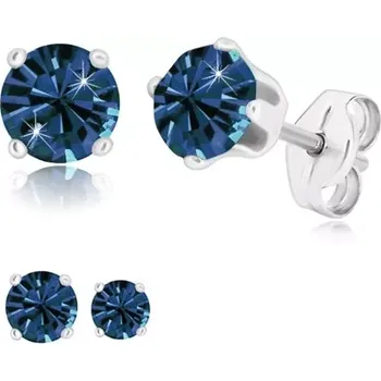Náušnice Stříbrné náušnice 925 - třpytivý tmavomodrý zirkon v kotlíku, puzetky - Velikost zirkonu: 4 mm
